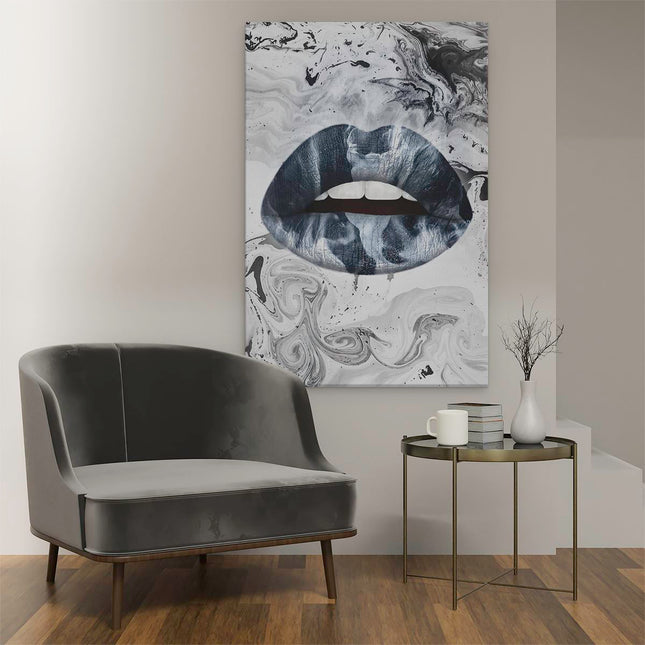 Canvas schilderij interieur Blauwe Lippen met Abstracte Kleuren