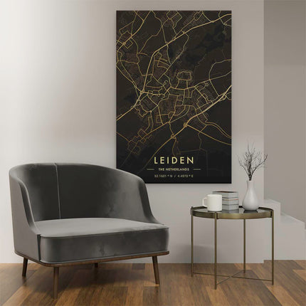 Canvas schilderij interieur Stadskaart Leiden in het Zwart Goud