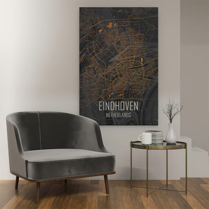 Canvas schilderij interieur Stadskaart Eindhoven in het Zwart Goud