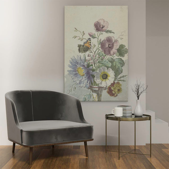 Canvas schilderij interieur Boeket Bloemen met een Vlinder - Willem van Leen