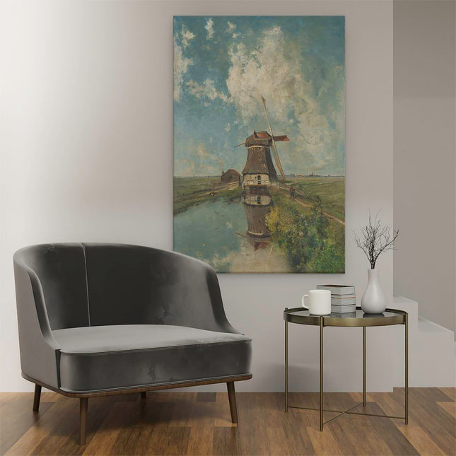 Canvas schilderij interieur Een Molen aan een Poldervaart - In de Maand Juli - Constant Gabriël