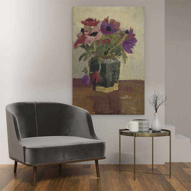 Canvas schilderij interieur Gemberpot met Anemonen - George Hendrik Breitner