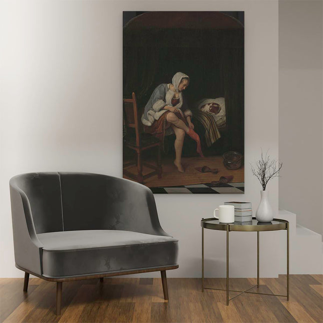 Canvas schilderij interieur Het Toilet - Jan Steen