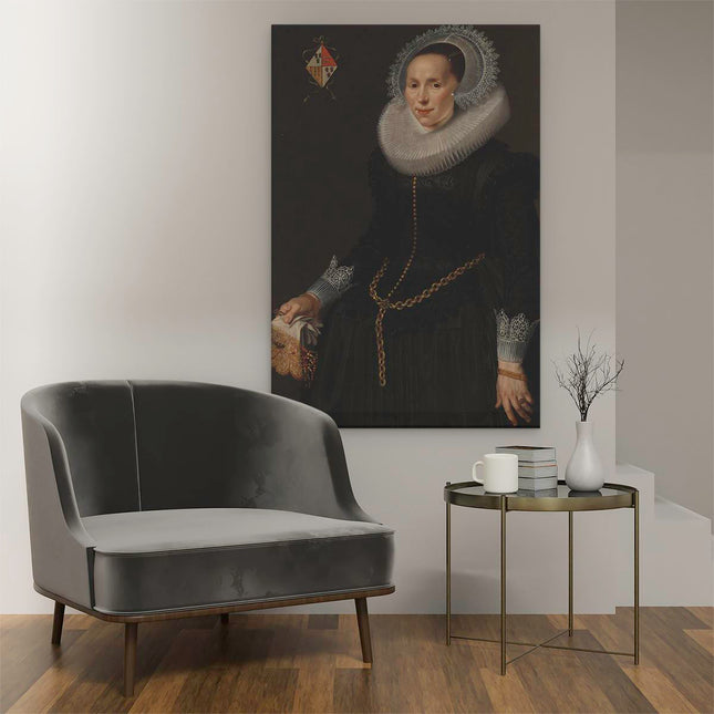 Canvas schilderij interieur Portret van Johanna Le Maire - Nicolaes Eliasz. Pickenoy