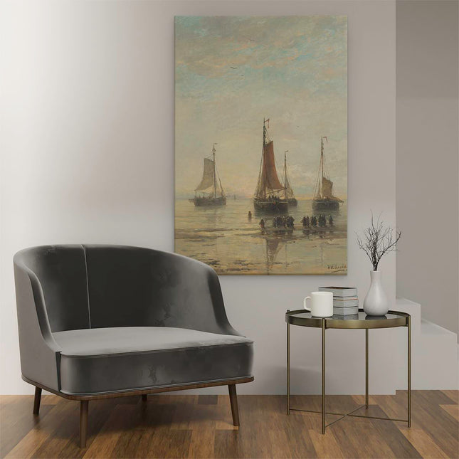 Canvas schilderij interieur Scheveningse Bommen voor Anker - Hendrik Willem Mesdag