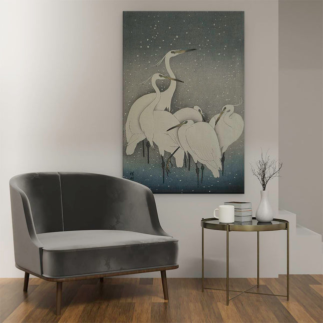 Canvas schilderij interieur Zilverreigers in de Sneeuw - Ohara Koson