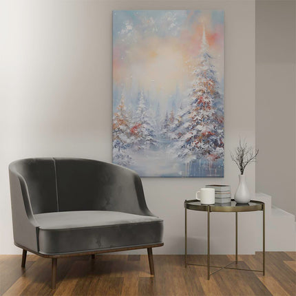 Canvas schilderij interieur Wintersbos - Olieverf Tekening - Winter