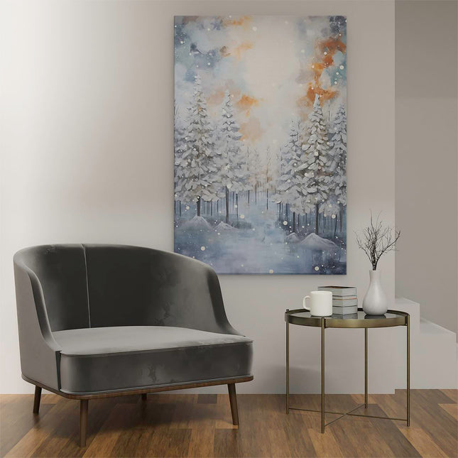 Canvas schilderij interieur Wintersbos - Olieverf Tekening - Winter