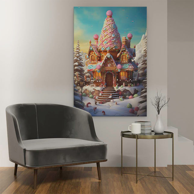 Canvas schilderij interieur Peperkoekhuis - Kerstmis