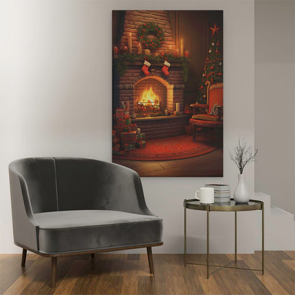 Canvas schilderij interieur Openhaard bij Kerst