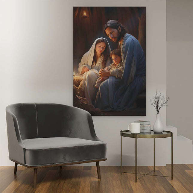 Canvas schilderij interieur Kerststal - Jezus Christus