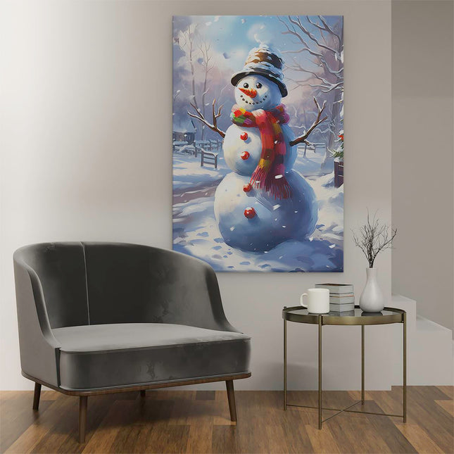 Canvas schilderij interieur Blije Sneeuwpop - Kerst