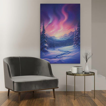 Canvas schilderij interieur Winter Landschap met het Poollicht