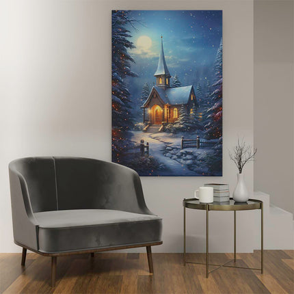 Canvas schilderij interieur Kerk in het Winterbos