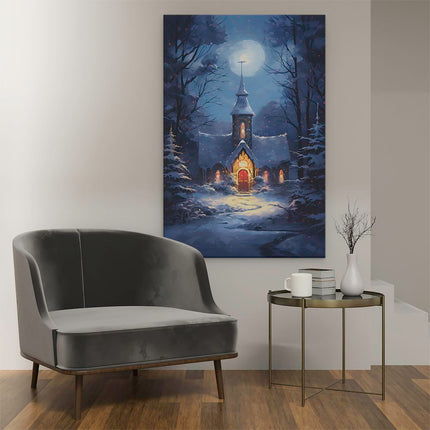 Canvas schilderij interieur Kerk in het Winterbos