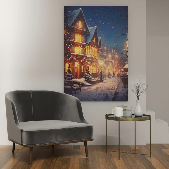 Canvas schilderij interieur Vintage Winter Stad - Kerst