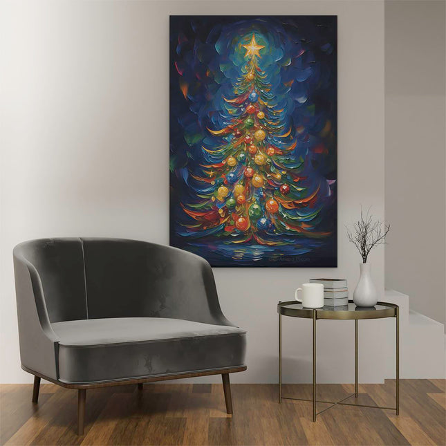 Canvas schilderij interieur Gekleurde Kerstboom - Kerst - Versieringen