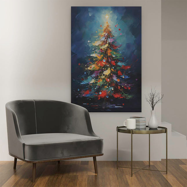 Canvas schilderij interieur Gekleurde Kerstboom - Kerst - Versieringen