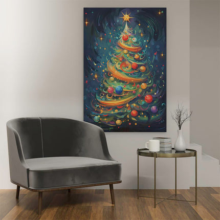 Canvas schilderij interieur Gekleurde Kerstboom - Kerst - Versieringen