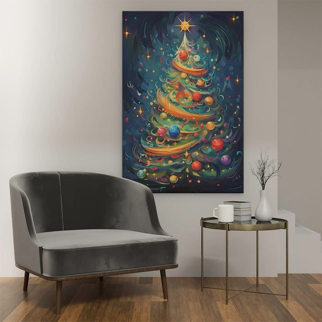 Canvas schilderij interieur Gekleurde Kerstboom - Kerst - Versieringen