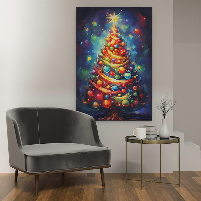 Canvas schilderij interieur Gekleurde Kerstboom - Kerst - Versieringen