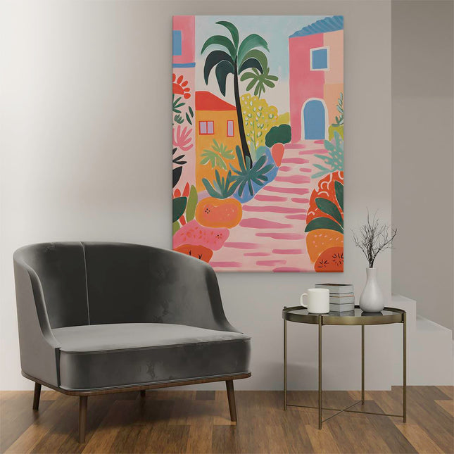 Canvas schilderij interieur Abstract - Tropisch Pad naar het Gekleurde Huis