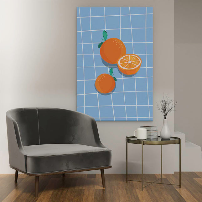 Canvas schilderij interieur Sinaasappels op een Tafelkleed - Abstract