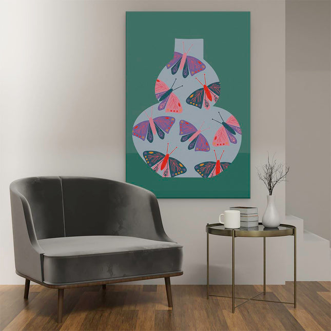 Canvas schilderij interieur Vlinders in een Vaas - Abstract