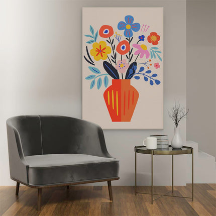 Canvas schilderij interieur Vaas met Kleur Bloemen - Abstract