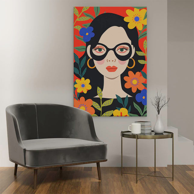 Canvas schilderij interieur Vrouw met Bloemen - Abstract