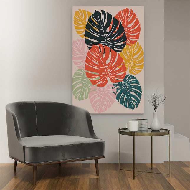 Canvas schilderij interieur Kleurrijke Bladeren - Abstract