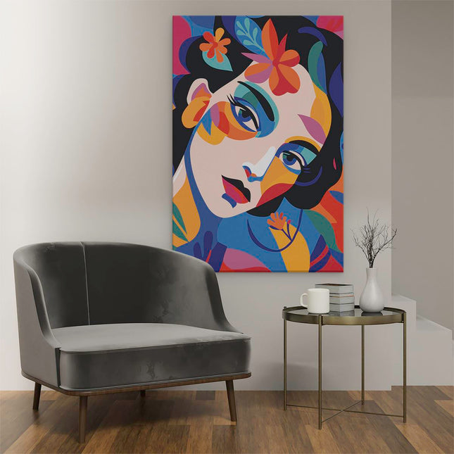 Canvas schilderij interieur Vrouw in Kleuren - Abstract - Bloemen