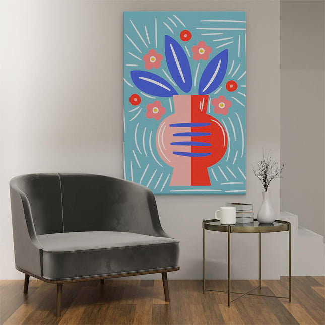 Canvas schilderij interieur Vaas met Rode Blauwe Kleuren