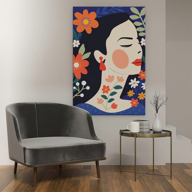 Canvas schilderij interieur Vrouw met Bloemen Abstract