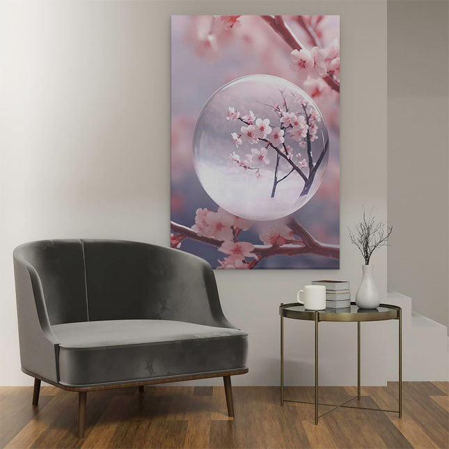Canvas schilderij interieur Kersebloesem in een Glazen Bol