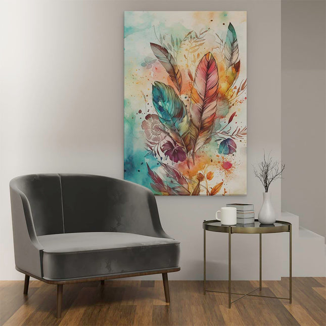 Canvas schilderij interieur Kleurrijke Veren op Olieverf