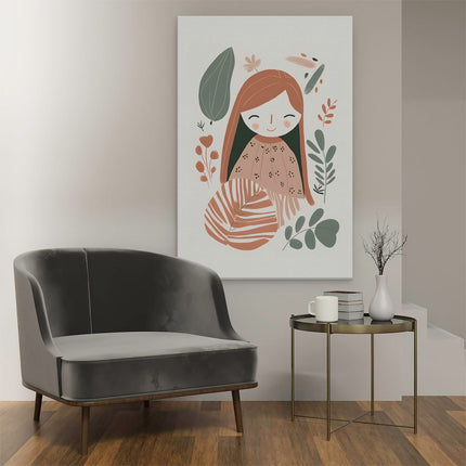 Canvas schilderij interieur Blij Meisje met Planten