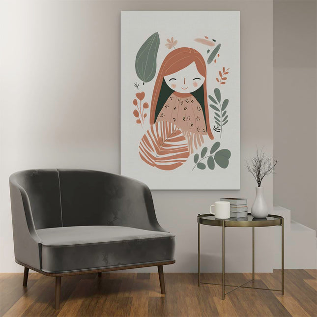Canvas schilderij interieur Blij Meisje met Planten