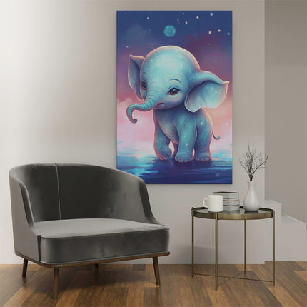 Canvas schilderij interieur Baby Olifant bij Volle Maan