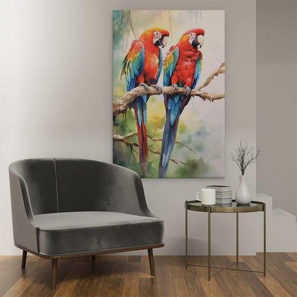 Canvas schilderij interieur Twee Papegaaien Vogels op Olieverf