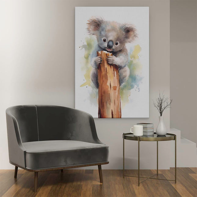 Canvas schilderij interieur Baby Koala aan een Tak