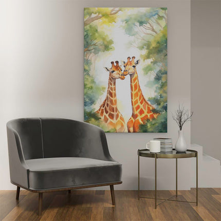 Canvas schilderij interieur Twee Verliefde Giraffes