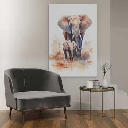 Canvas schilderij interieur Moeder en Kind Olifant