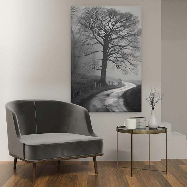 Canvas schilderij interieur Boerenlandschap weg - Zwart Wit