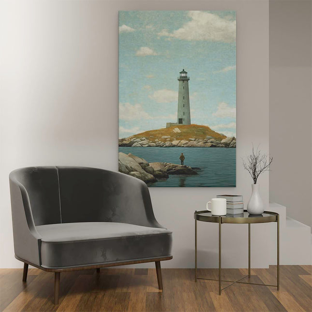 Canvas schilderij interieur Man kijkt naar een Vuurtoren