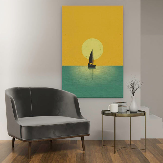 Canvas schilderij interieur Zeilboot bij Zonsopkomst - Abstract