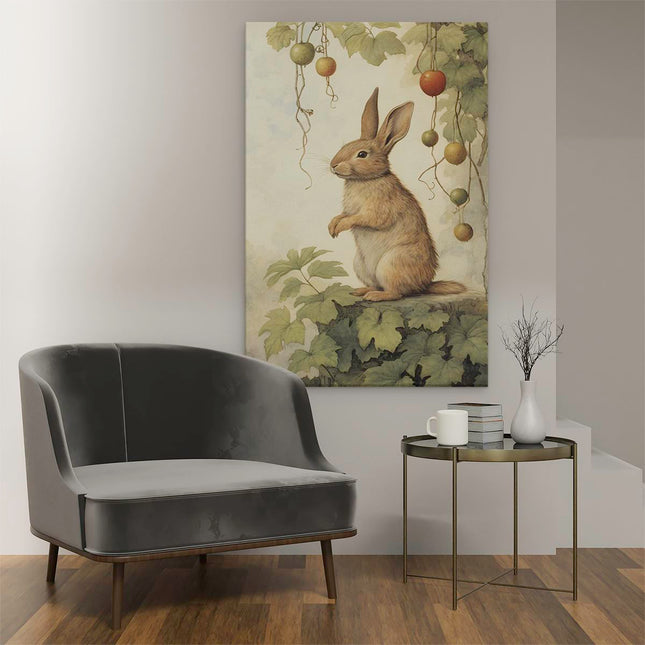Canvas schilderij interieur Konijn op zoek naar Eten - Tekening