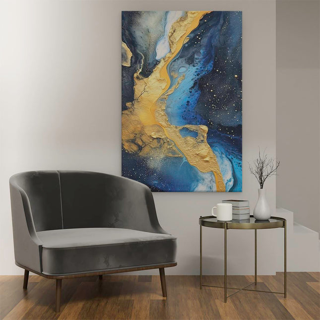 Canvas schilderij interieur Abstracte Kunst - Blauw met Goud