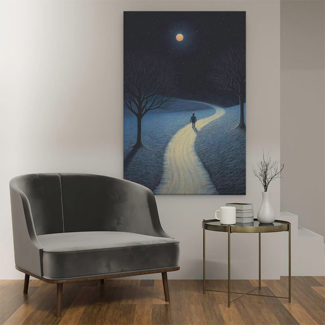 Canvas schilderij interieur Het Donkere Pad bij Volle Maan