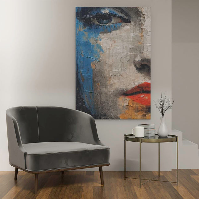 Canvas schilderij interieur Vrouw met Rode Lippen - Abstract